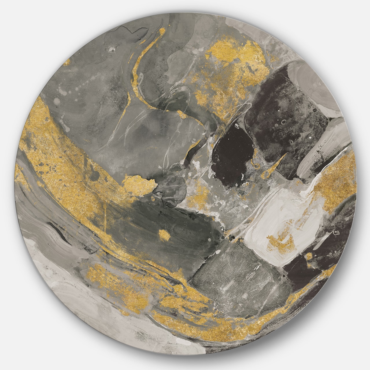 Designart - Marble Gold and Black II - Glam Metal Circle Wall Art